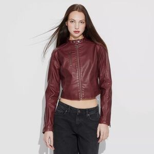 Women's Faux Leather Fitted Moto Jacket - Wild Fable